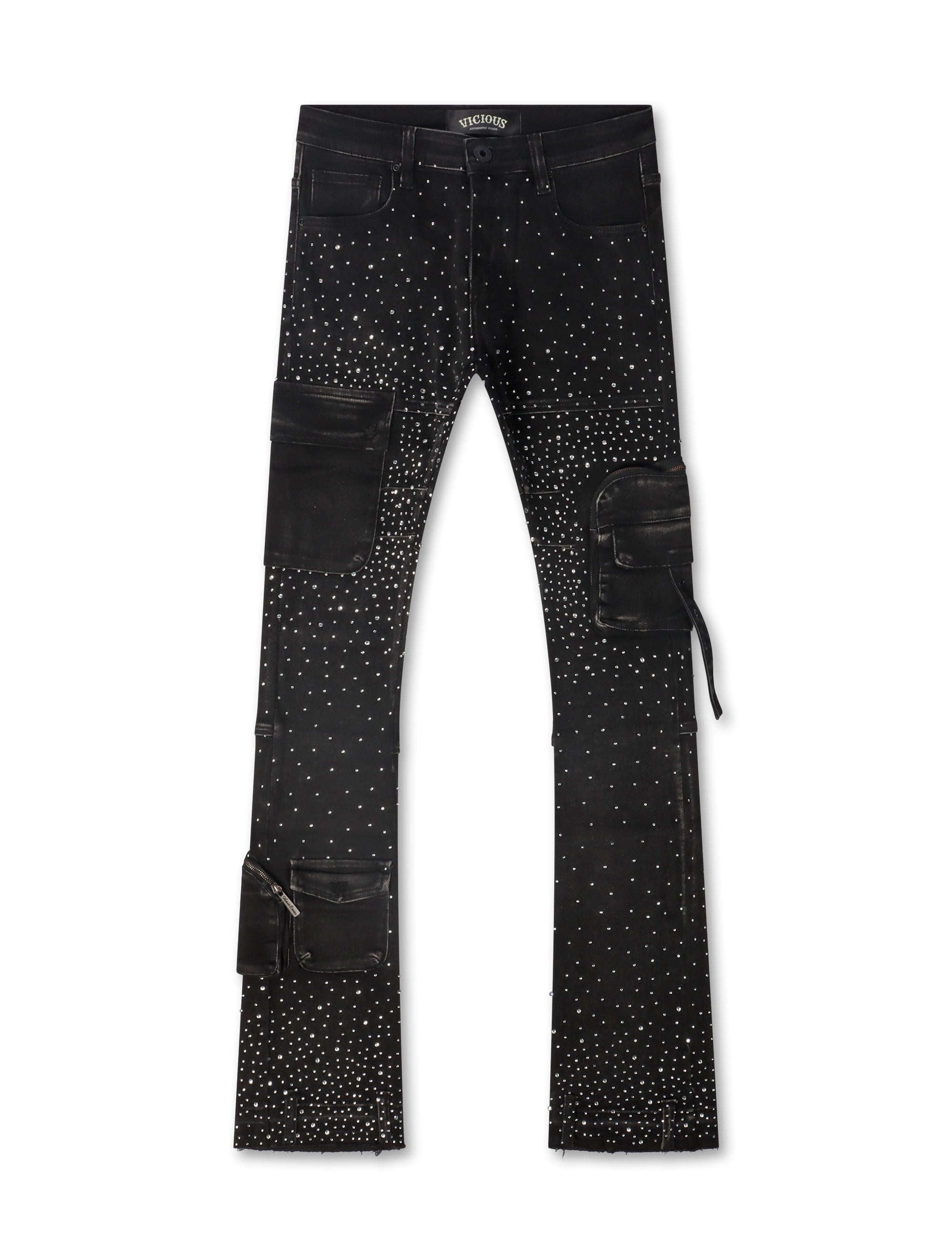 Vicious Denim All Over Rhinestone Jeans - Black