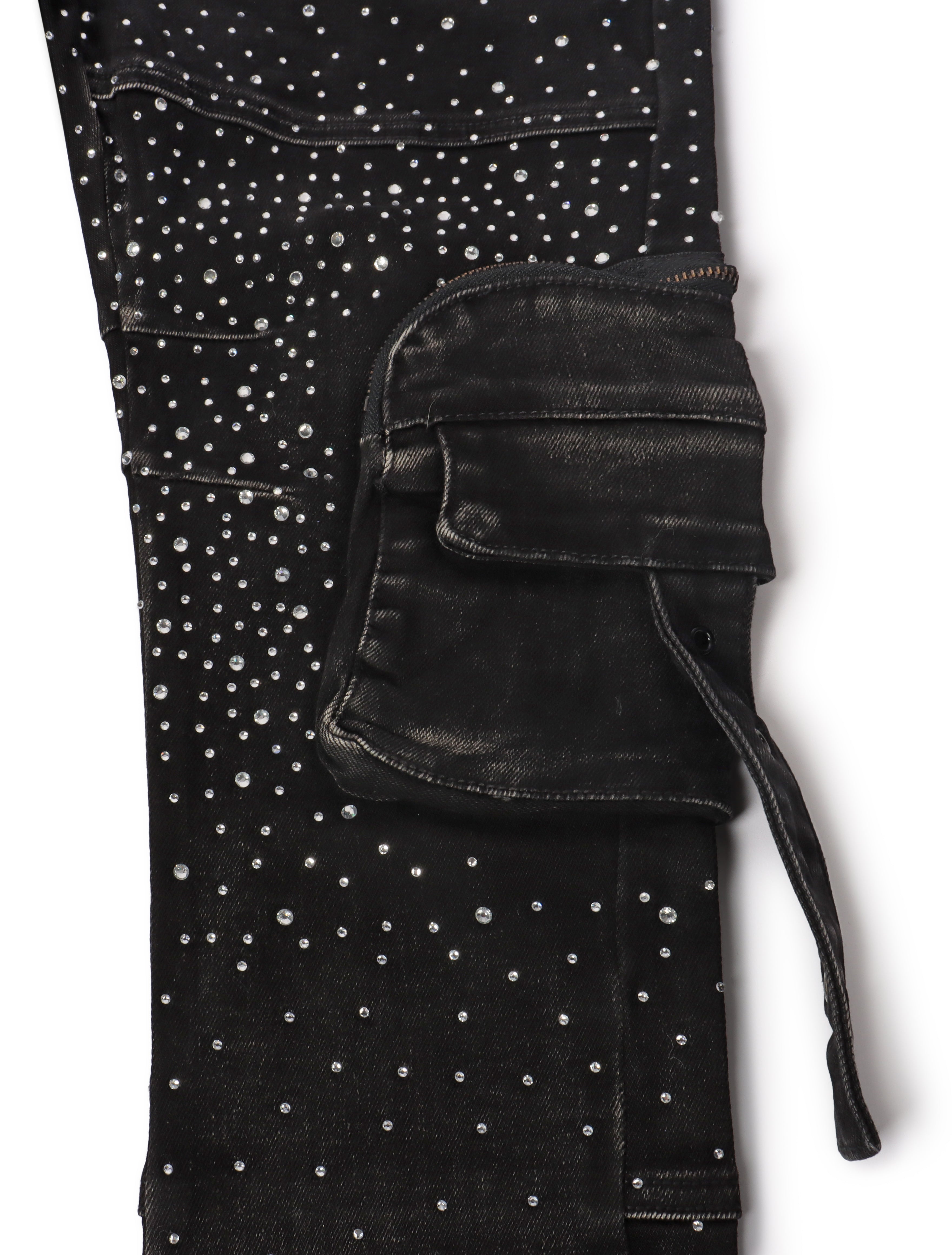 Vicious Denim All Over Rhinestone Jeans - Black
