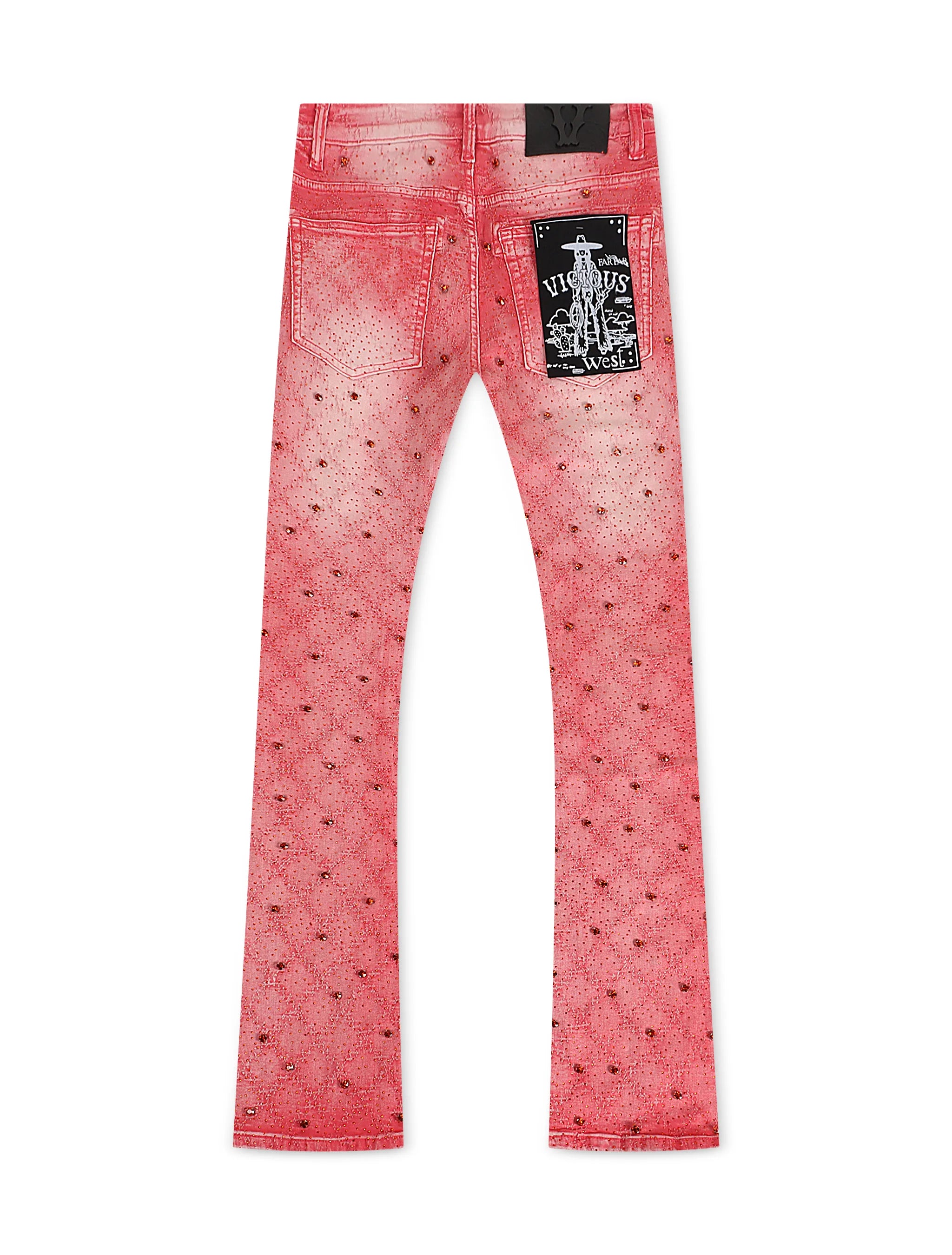 Vicious Denim Rhinestone Flare Jeans - Pink