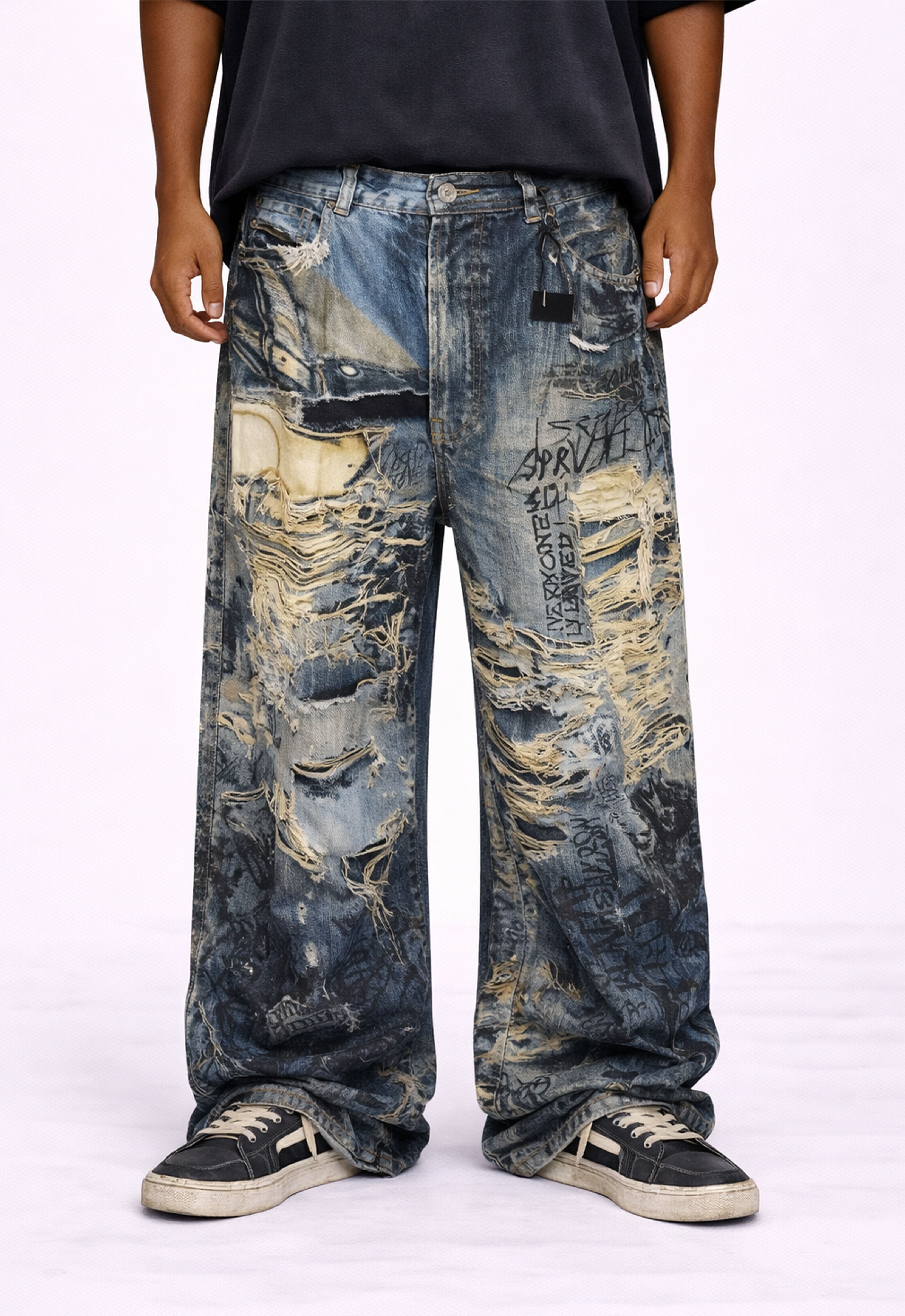 WIDEBOY DISTRESSED GRAFFITI DENIM